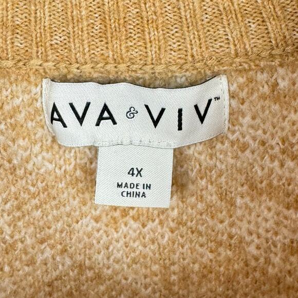 Ava & Viv White & Tan Houndstooth Soft Stretch Cotton Tight Knit Sweater Sz 4X - Picture 6 of 9
